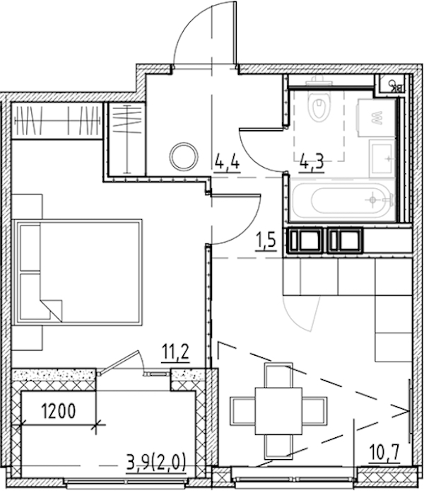 1-комнатная квартира 34.1 м², 4/8 эт., ЖК «Янила Форест»
